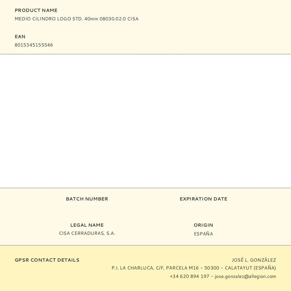 MEDIO CILINDRO LOGO STD. 40mm 08030.02.0 CISA