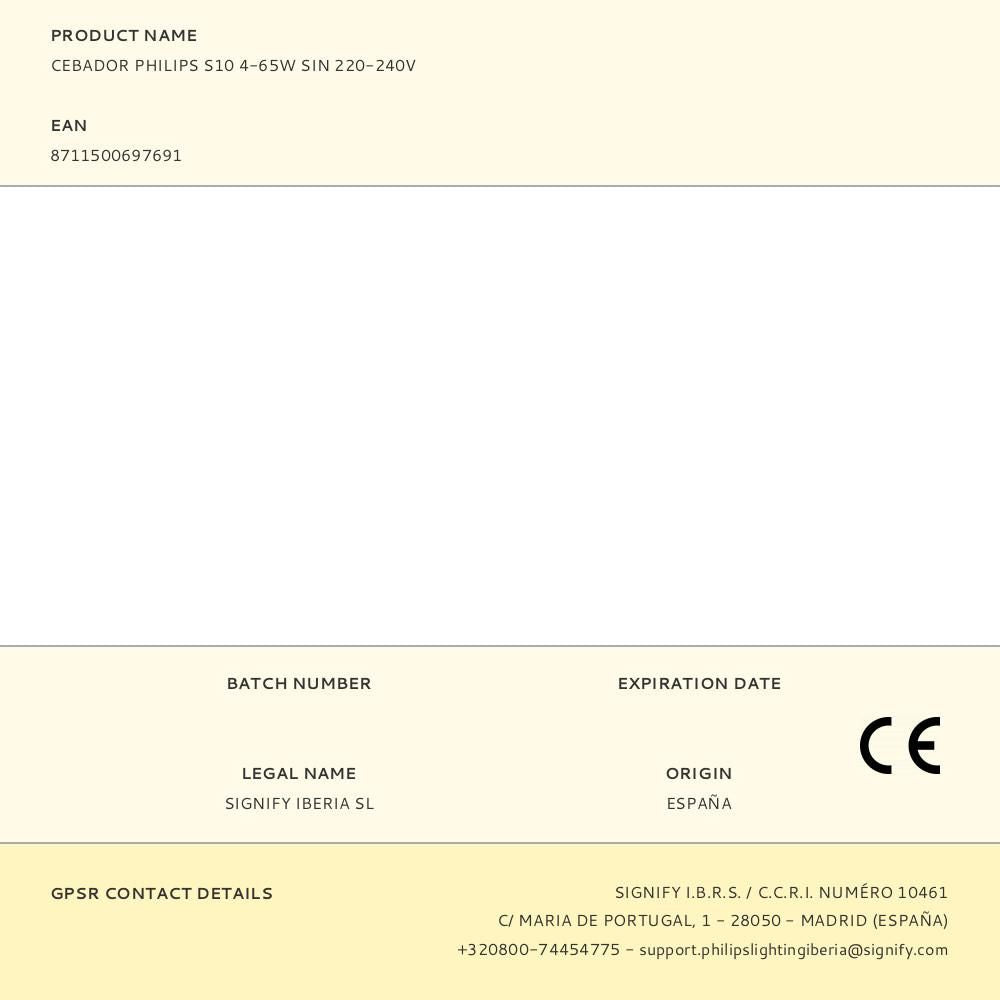 CEBADOR PHILIPS S10 4-65W SIN 220-240V
