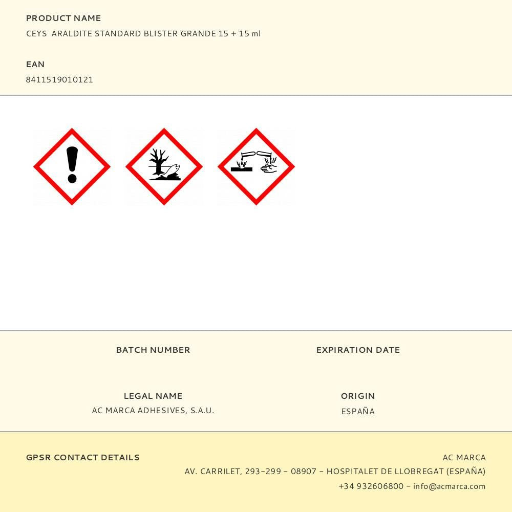 CEYS  ARALDITE STANDARD BLISTER GRANDE 15 + 15 ml