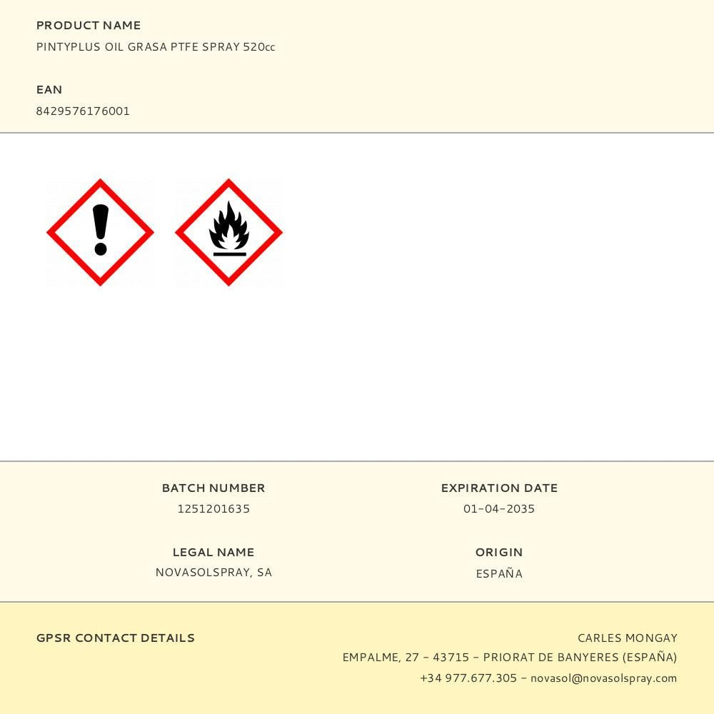 PINTYPLUS OIL GRASA PTFE SPRAY 520cc