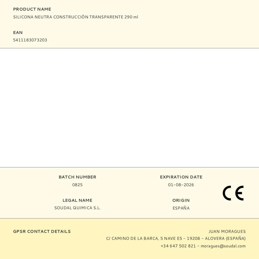 SILICONA NEUTRA CONSTRUCCIÓN TRANSPARENTE 290 ml